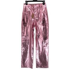 NEW Sofie The Label Pink Metallic Pants Size S High Rise Waisted Straight Yvette